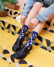 Load image into Gallery viewer, Bold Blue Floral Sheer Crew Sock
