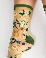 Load image into Gallery viewer, Taurus Zodiac Shimmer Sheer Crew Sock