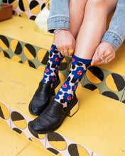 Load image into Gallery viewer, Bold Blue Floral Sheer Crew Sock