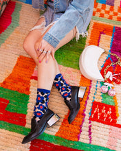 Load image into Gallery viewer, Bold Blue Floral Sheer Crew Sock