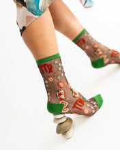 Load image into Gallery viewer, Virgo Zodiac Black Sheer Crew Sock