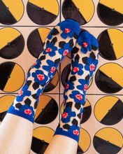 Load image into Gallery viewer, Bold Blue Floral Sheer Crew Sock