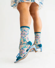 Load image into Gallery viewer, Pisces Zodiac Shimmer Sheer Crew Sock