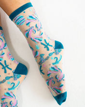 Load image into Gallery viewer, Pisces Zodiac Shimmer Sheer Crew Sock