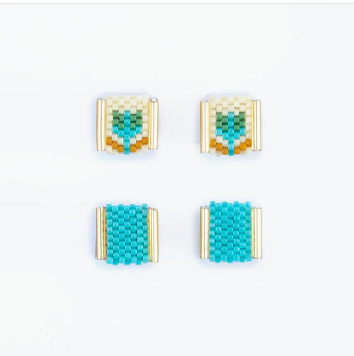 Beaded Tulip Stud Set - Cream & Aqua