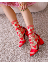 Load image into Gallery viewer, Strawberry Daisy Ruffle Sheer Crew Sock