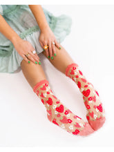 Load image into Gallery viewer, Strawberry Daisy Ruffle Sheer Crew Sock