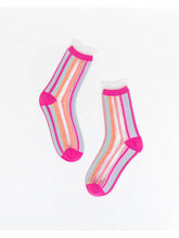 Load image into Gallery viewer, Candy Stripe Ruffle Sheer Crew Sock