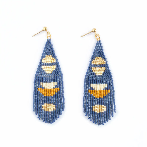 Beaded Boho Half Moon Earrings - Blue