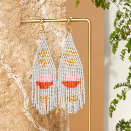 Beaded Boho Half Moon Earrings - Grey