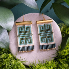 Load image into Gallery viewer, Beaded Jungle Labyrinth Earrings - Green &amp; Cream