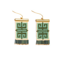 Load image into Gallery viewer, Beaded Jungle Labyrinth Earrings - Green &amp; Cream