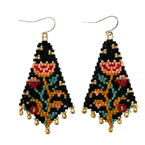 Beaded Night Bloom Earrings - Midnight