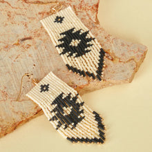 Load image into Gallery viewer, Beaded Tribal Fringe Earrings - Cream &amp; Black