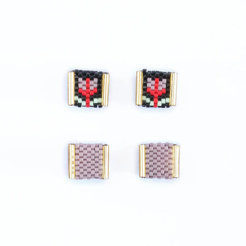 Beaded Tulip Stud Set - Black & Lilac