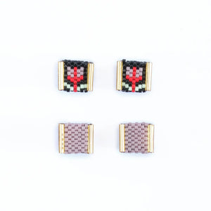 Beaded Tulip Stud Set - Black & Lilac