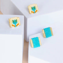 Load image into Gallery viewer, Beaded Tulip Stud Set - Cream &amp; Aqua