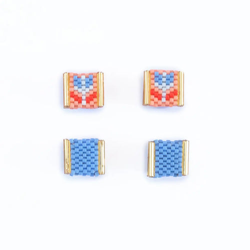 Beaded Tulip Stud Set - Salmon & Periwinkle