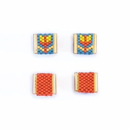 Beaded Tulip Stud Set - Teal & Rust