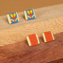 Load image into Gallery viewer, Beaded Tulip Stud Set - Teal &amp; Rust