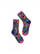 Load image into Gallery viewer, Pop Art Planets Black Sheer Crew Sock