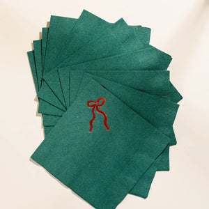 Cocktail Napkins - Green & Red Bow
