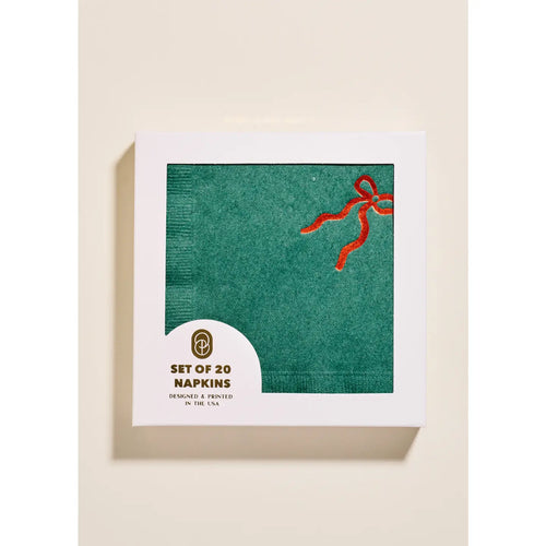 Cocktail Napkins - Green & Red Bow