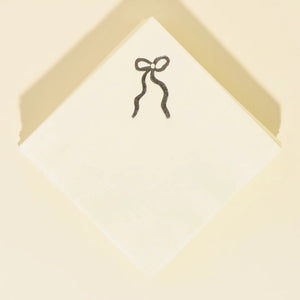 Cocktail Napkins - Cream & Silver Bow