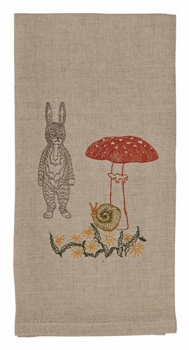 Bunny with Mushrooms Tea Towel