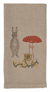 Bunny with Mushrooms Tea Towel