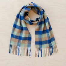 Load image into Gallery viewer, Lambswool Kids Scarf - Blue Multi Gingham