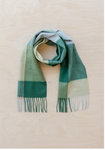 Lambswool Kids Scarf - Green Grid Check