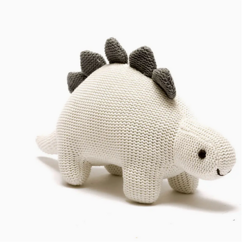 Organic White Knit Cotton Stegosaurus Rattle