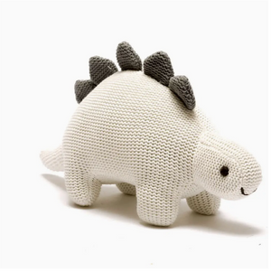 Organic White Knit Cotton Stegosaurus Rattle