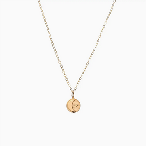 Small Luna Moon Star Round Charm Disc Necklace