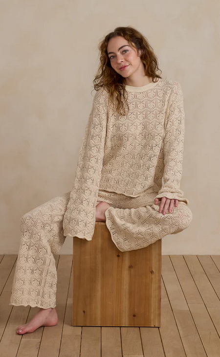 Crochet Knit Pullover - Natural