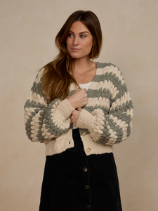 Boxy Crop Cardigan - Laurel Stripe