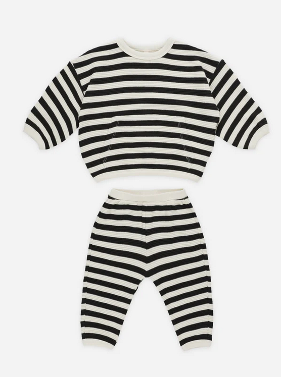 Waffle Slouch Set - Black Stripe