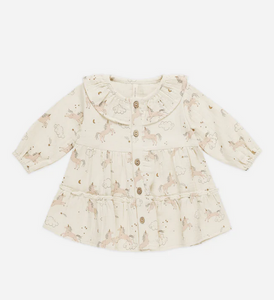 Ruffle Collar Button Dress - Unicorns