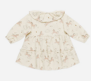 Ruffle Collar Button Dress - Unicorns