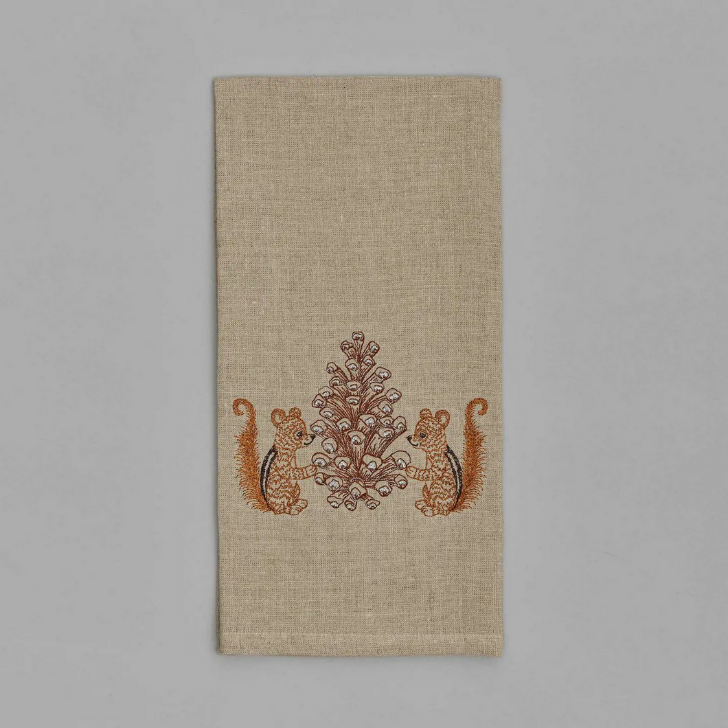 Chipmunks with Pinecone Tea Towel