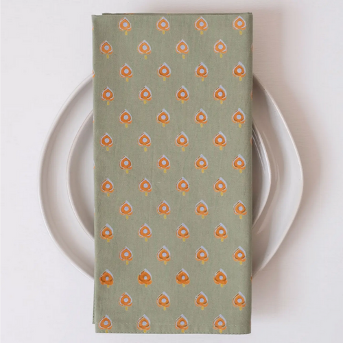 Azou Moss Block Printed Dinner Napkins