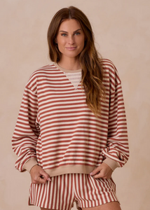 Oversized Crew & Short Set - Poppy Stripe