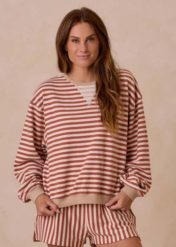 Oversized Crew & Short Set - Poppy Stripe