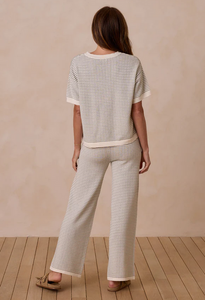 Knit Wide Leg Pant - Sage Stripe