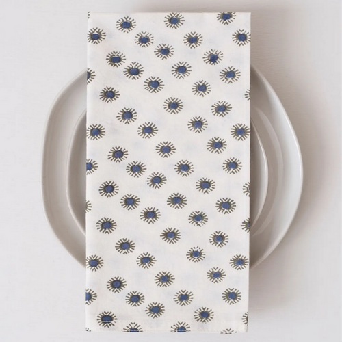 Block Printed Napkins - Rosa Snow Navy