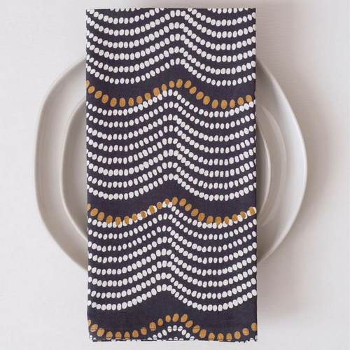 Block Printed Napkins - Waves Navy