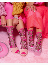 Load image into Gallery viewer, Disco Barbie Black Sheer Crew Sock