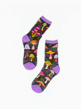 Load image into Gallery viewer, Magic Mushrooms Black Sheer Crew Sock