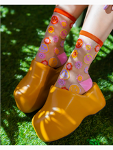 Load image into Gallery viewer, Smiley Face Daisy Sheer Crew Sock